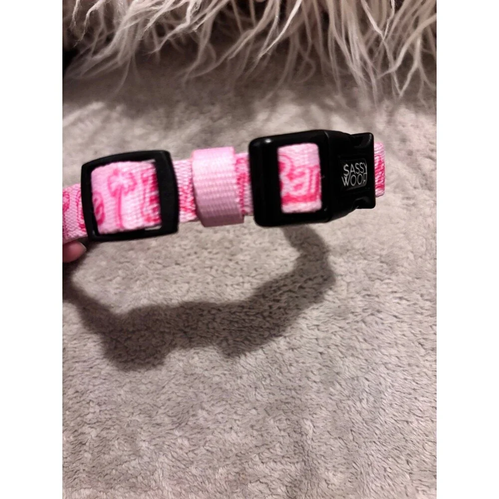 Sassy Woof x Barbie Malibu Pink Palm Tree Adjustable Dog Collar Pet Accessory